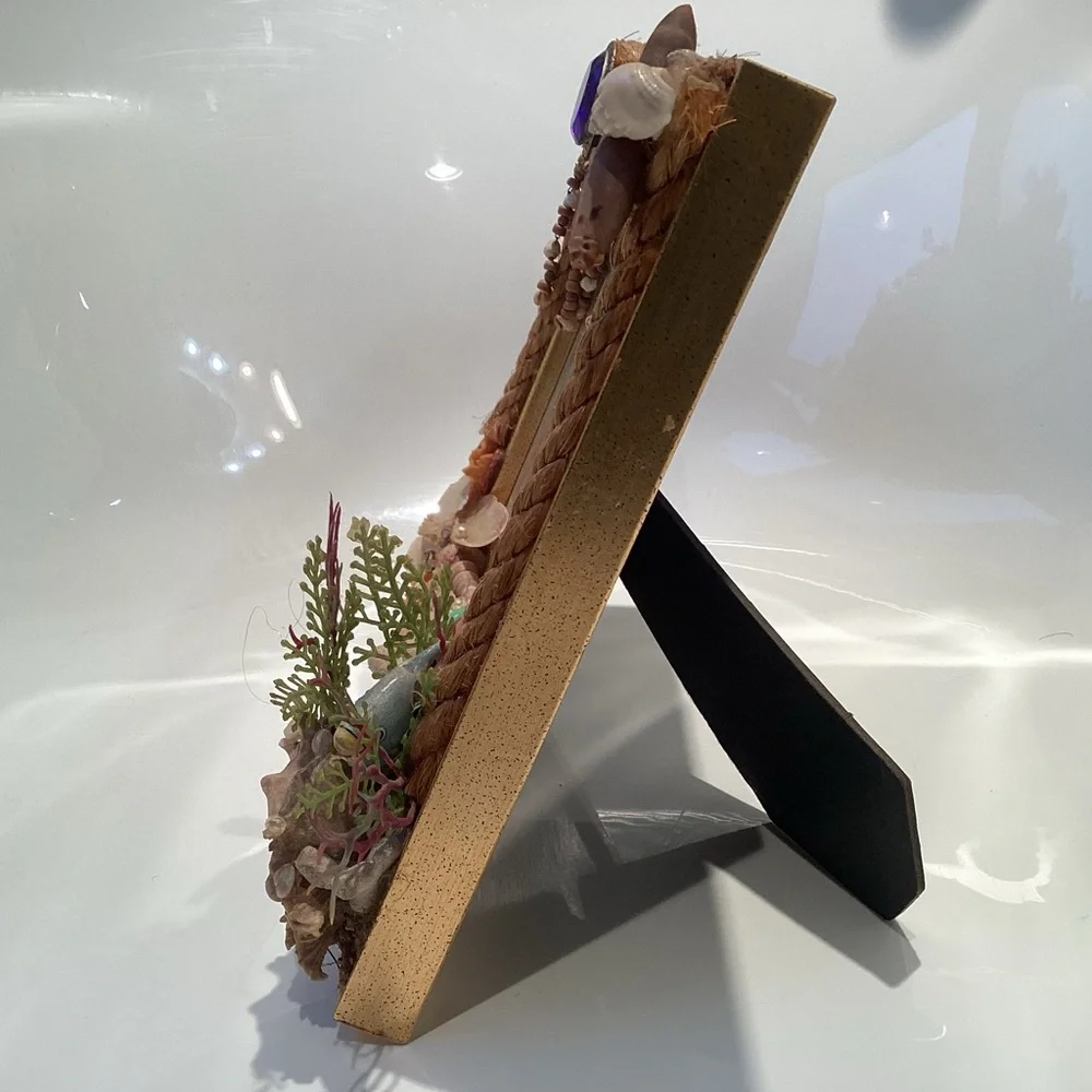 Island inspired handmade picture 3D frame fish, coral, shells and bling